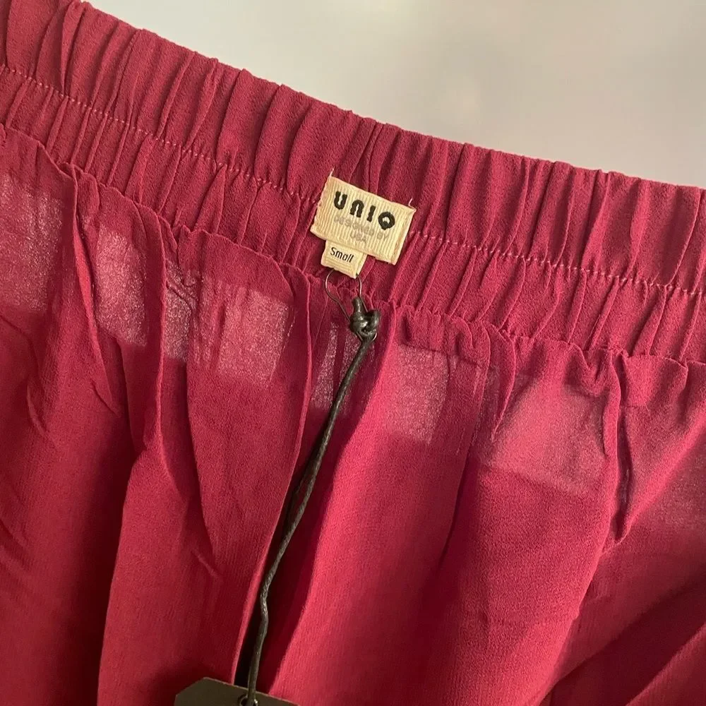 UNIQ Sheer Burgundy Pants with Built In Sheer Shorts Extra Wide Leg Elastic - Picture 6 of 6
